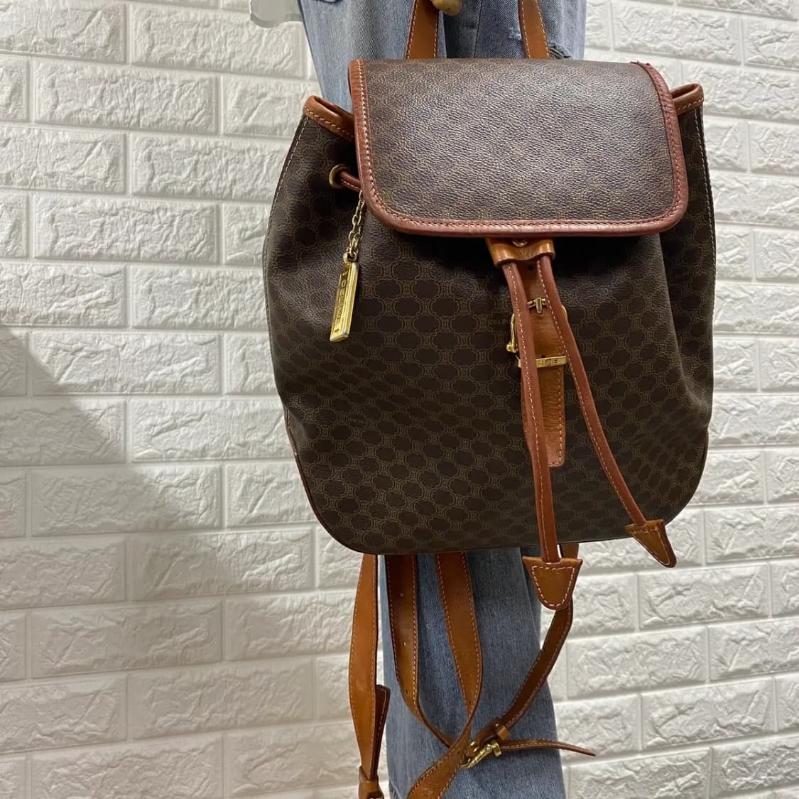 CELINE / 빈티지 셀린느 드로스트링 브라운 마카담 백팩 상품이미지3