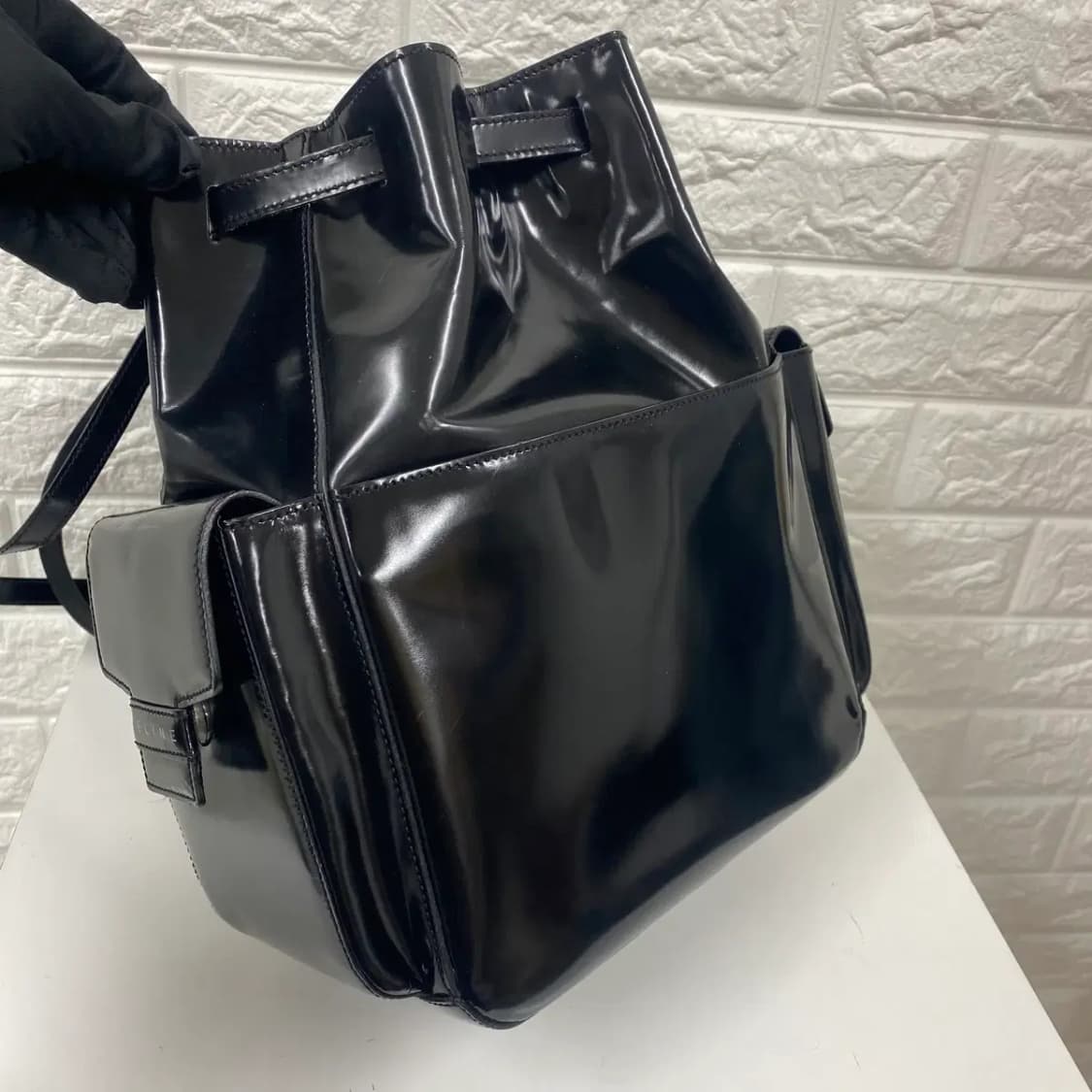 CELINE / 빈티지 셀린느 블랙 페이던트 드로스트링 백팩 상품이미지3