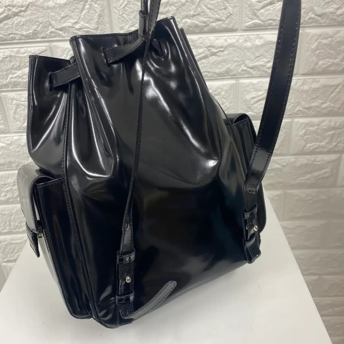 CELINE / 빈티지 셀린느 블랙 페이던트 드로스트링 백팩 상품이미지5