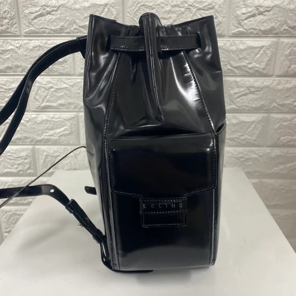 CELINE / 빈티지 셀린느 블랙 페이던트 드로스트링 백팩 상품이미지7