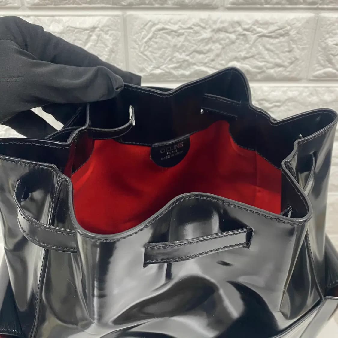 CELINE / 빈티지 셀린느 블랙 페이던트 드로스트링 백팩 상품이미지9