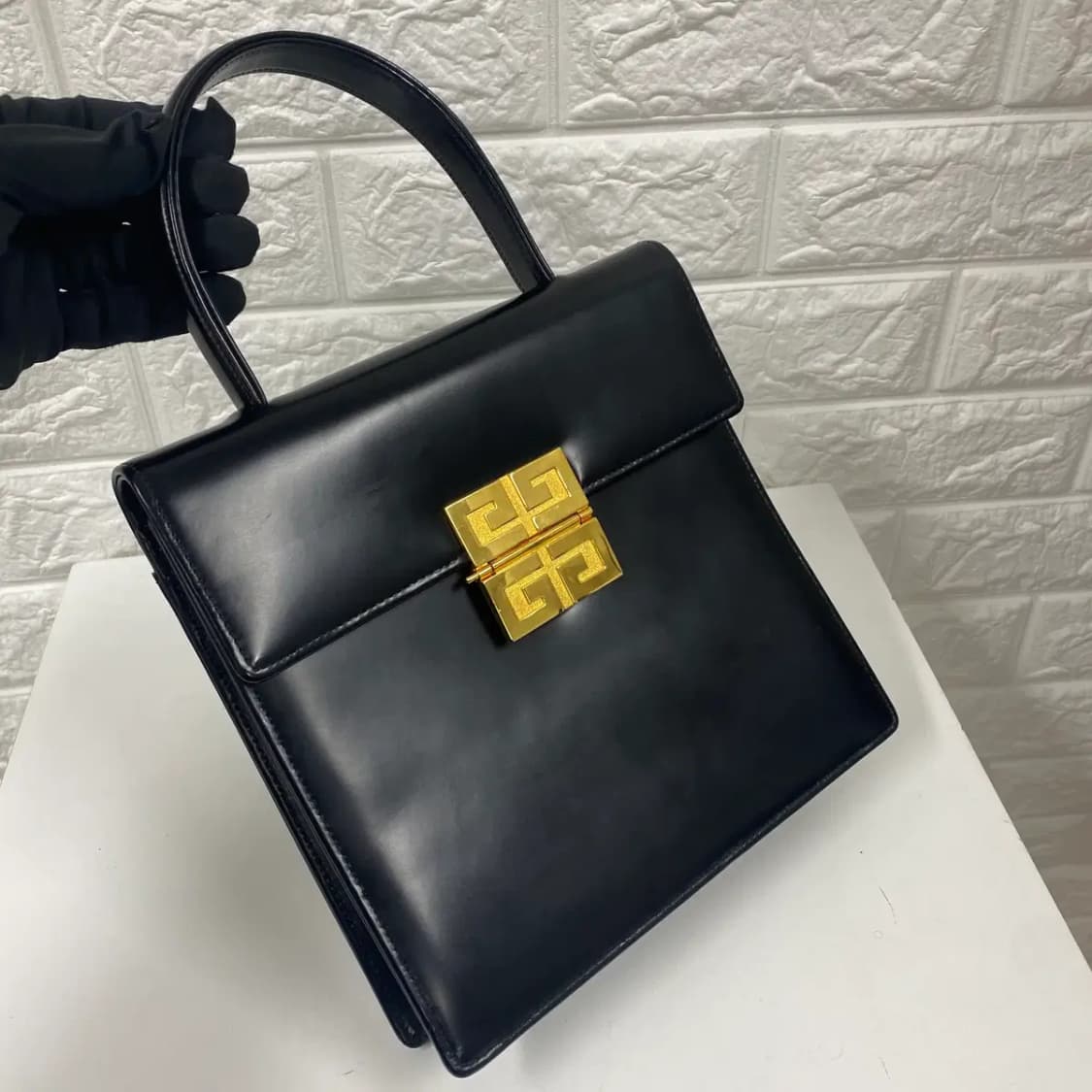 GIVENCHY / 빈티지 지방시 4G 금장 로고 블랙 카프 탑 핸들백 상품이미지3