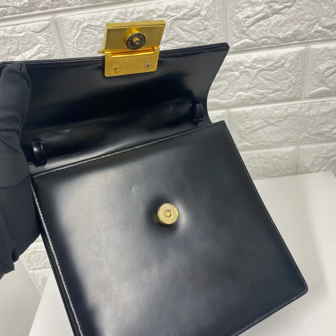 GIVENCHY / 빈티지 지방시 4G 금장 로고 블랙 카프 탑 핸들백 상품이미지9