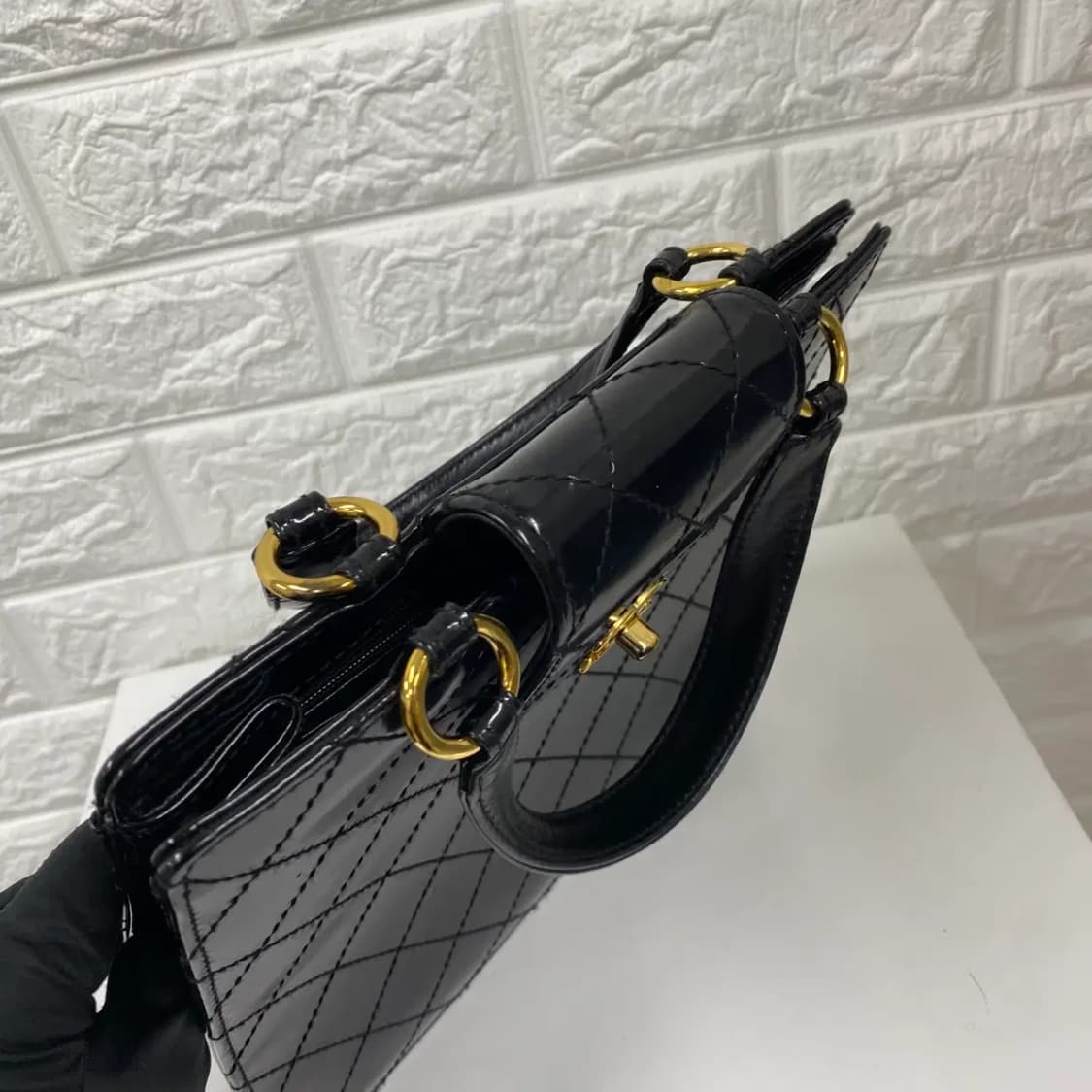 CHANEL / 빈티지 샤넬 4번대 블랙 페이던트 퀼팅CC 토트백/핸드백 상품이미지6