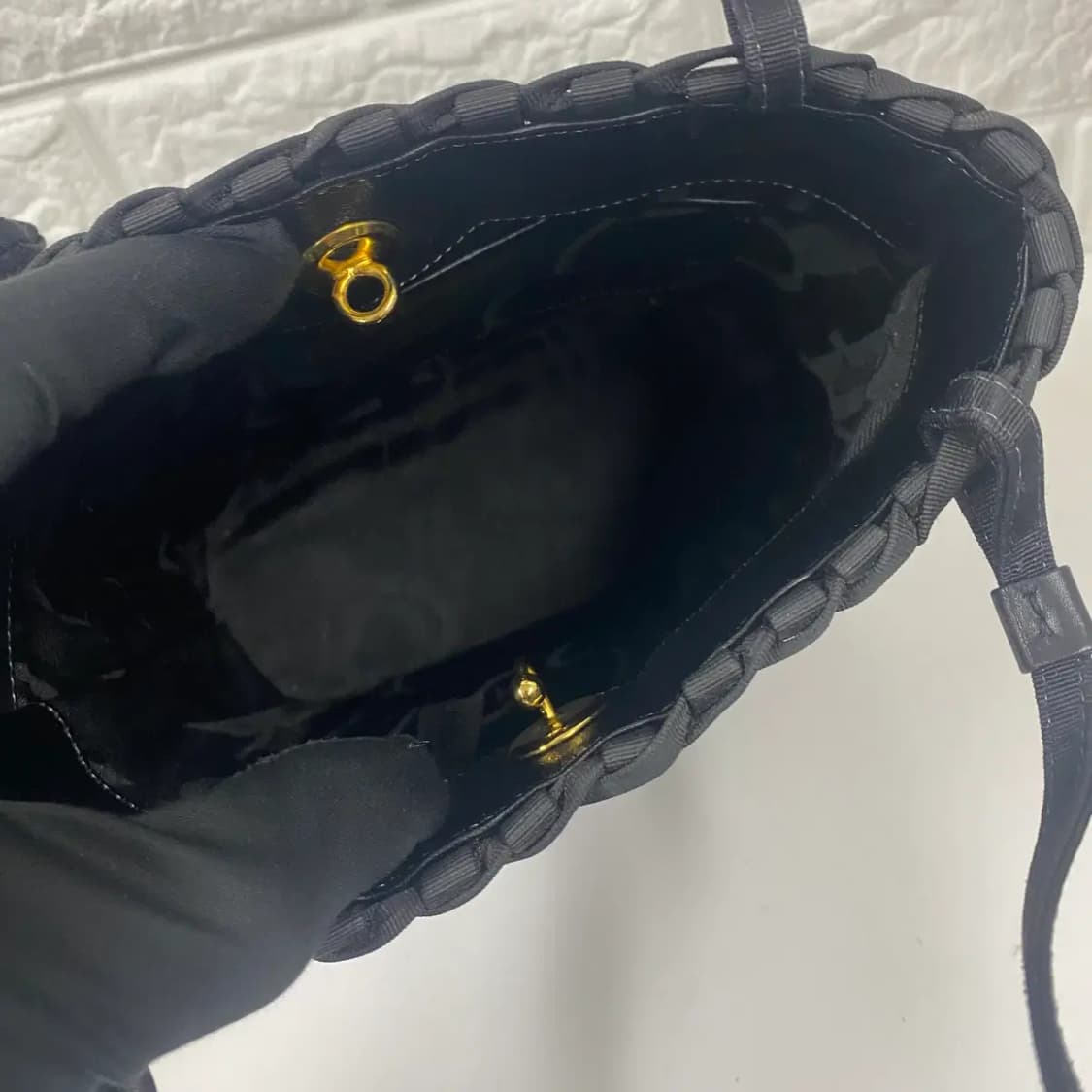 FERRAGAMO/ 빈티지 살바토레 페라가모 다크네이비 우븐 미니 핸들백 상품이미지10