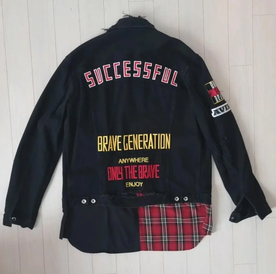 XL) 디젤 디스트로이드 패치 레이어드 커스텀 트러커 간절기 자켓 블랙 상품이미지1