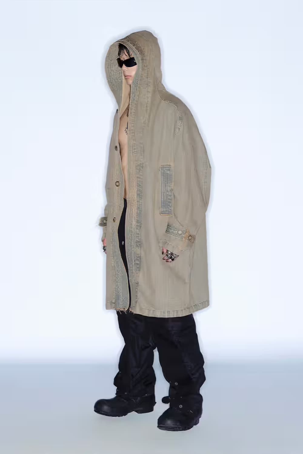 코스트퍼킬로 데님 후드 블랙 롱 코트 상품이미지4