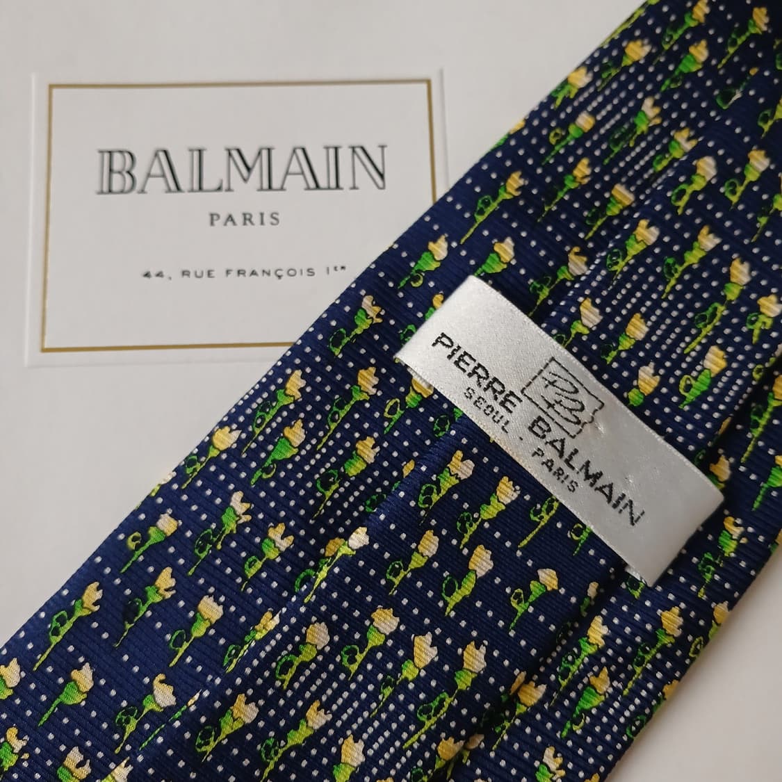 발망 실크 네이비 플라워 패턴 넥타이 9.8cm A+등급 A19307
 상품이미지8