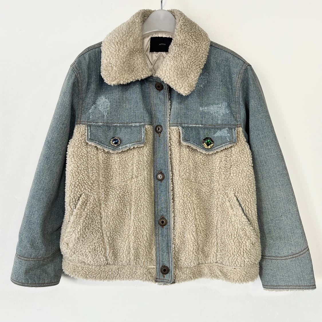 비이커 텍스처 블록 누빔 데님 자켓 상품이미지1