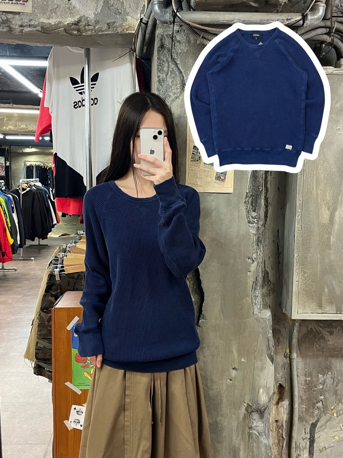 디젤 와플 긴팔티 네이비 XS #csz1286 상품이미지1