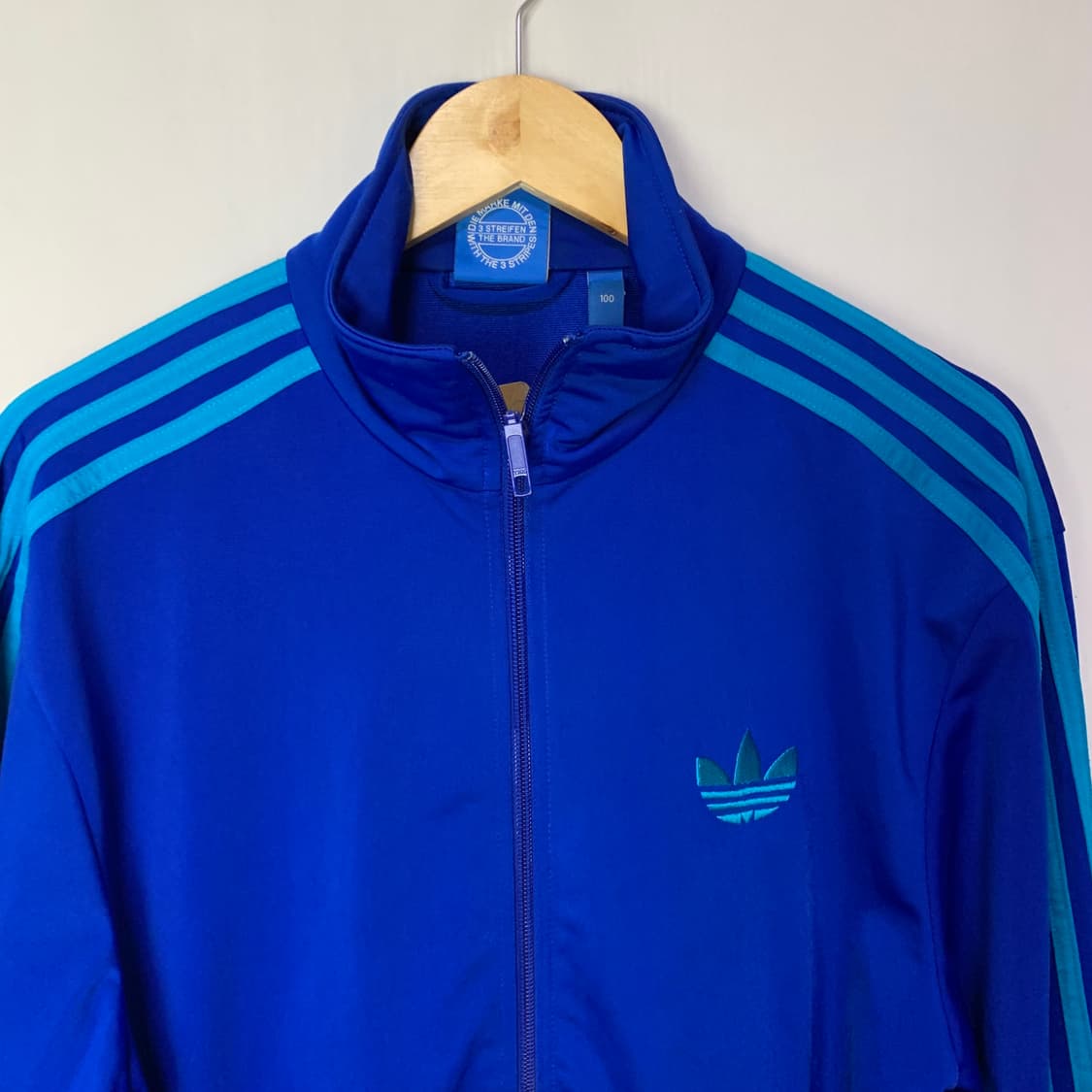 아디다스 파랑/민트 삼선 트랙탑 파이어버드 져지 빈티지 100 상품이미지3
