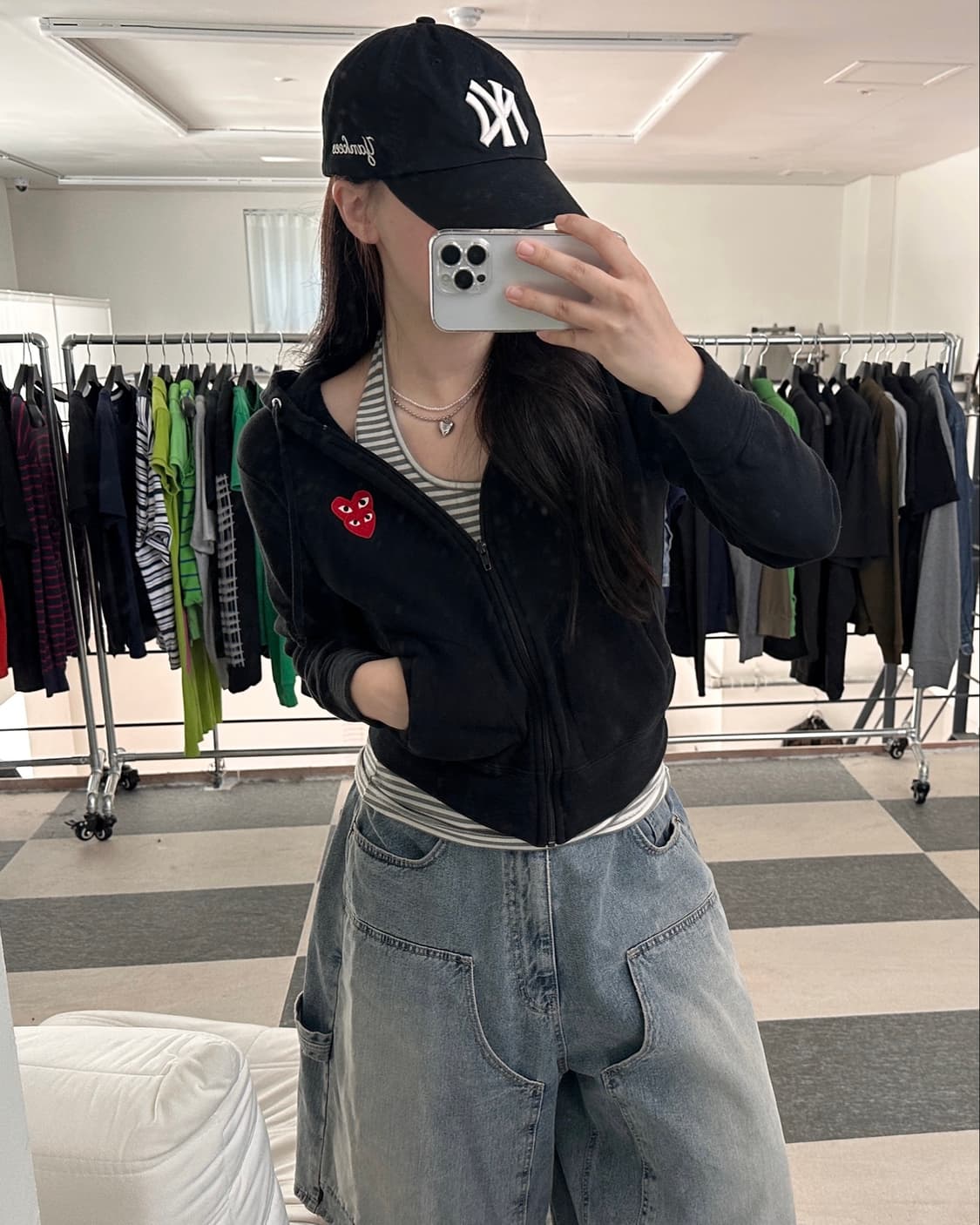 꼼데가르송 더블 하트와펜 블랙 후드집업  상품이미지4