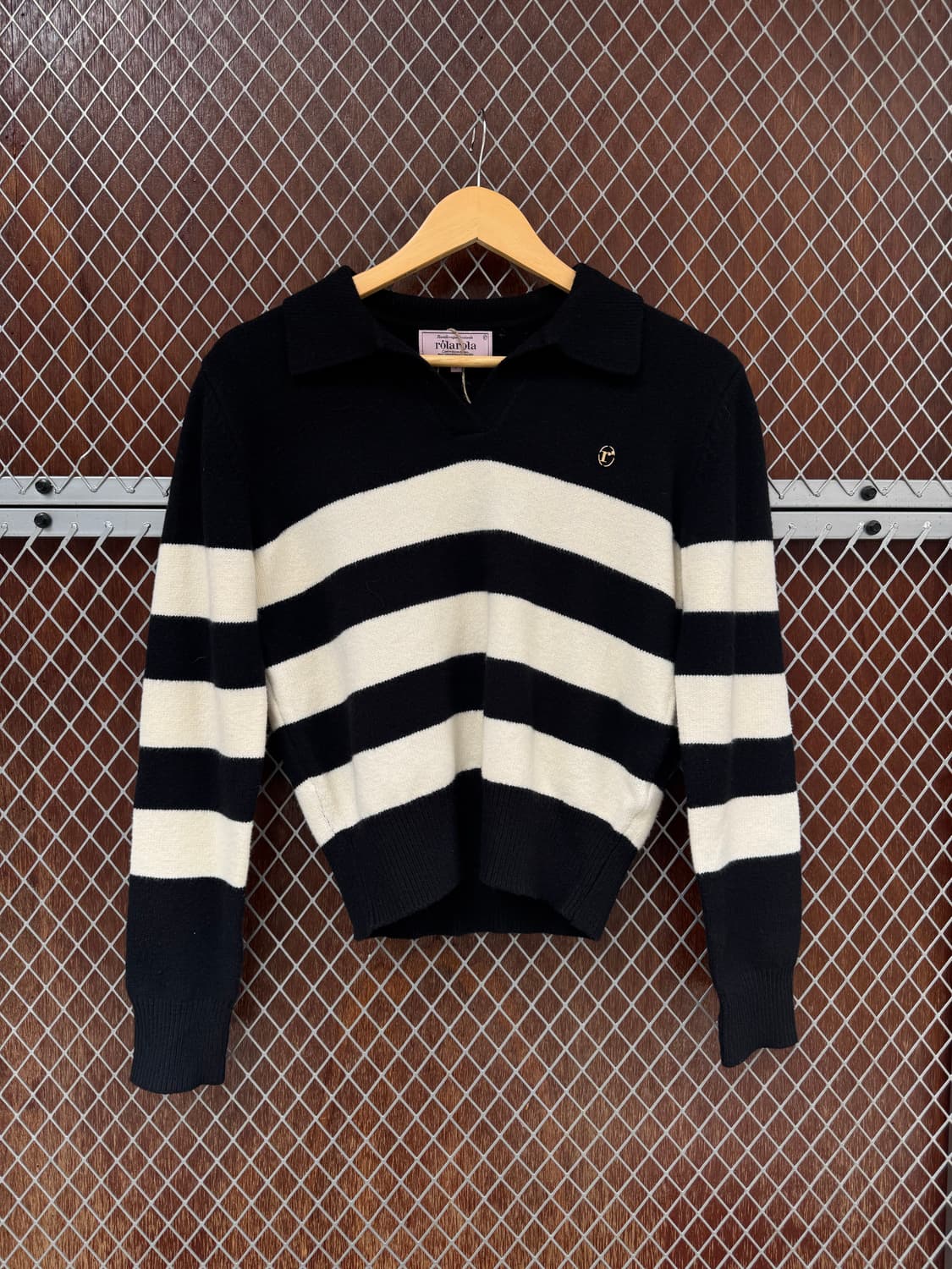 로라로라 스트라이프 오픈카라 블랙 울 니트 F 상품이미지3