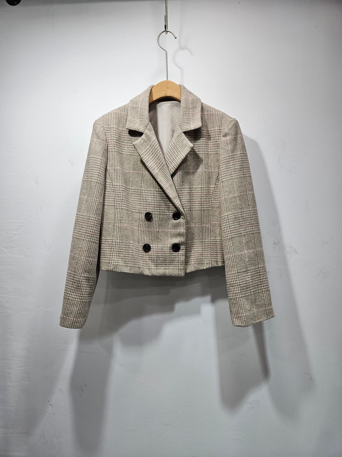 체크 크롭 더블 버튼 울혼방 자켓  상품이미지1