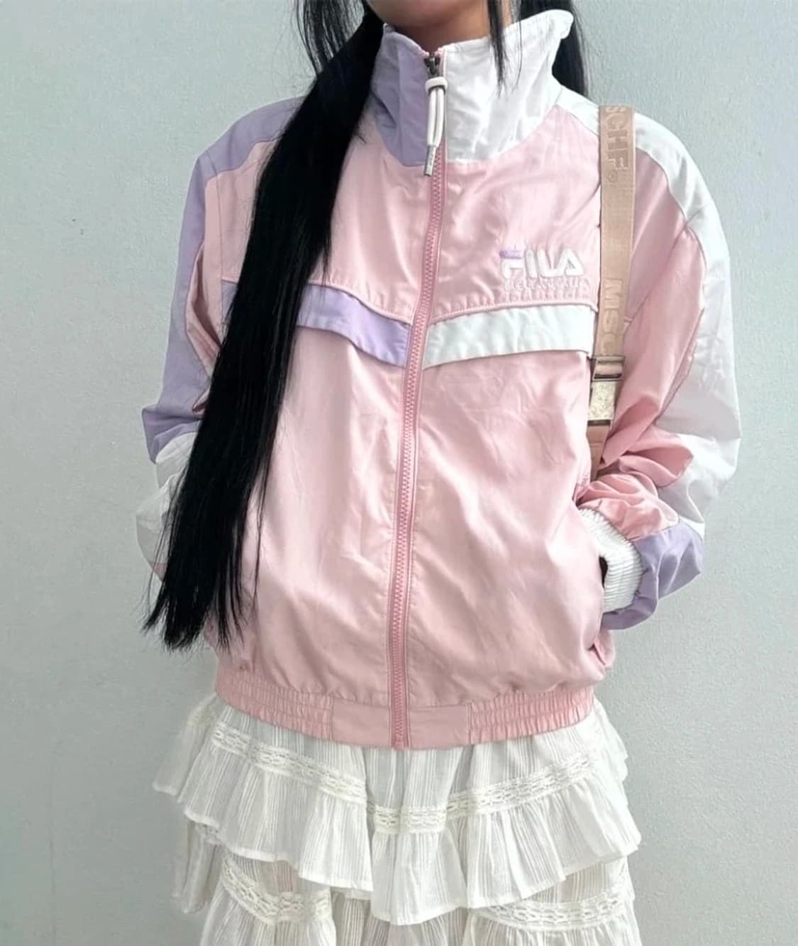 여S 휠라 헤리티지 배색 보라 핑크 바람막이 자켓 집업 상품이미지1