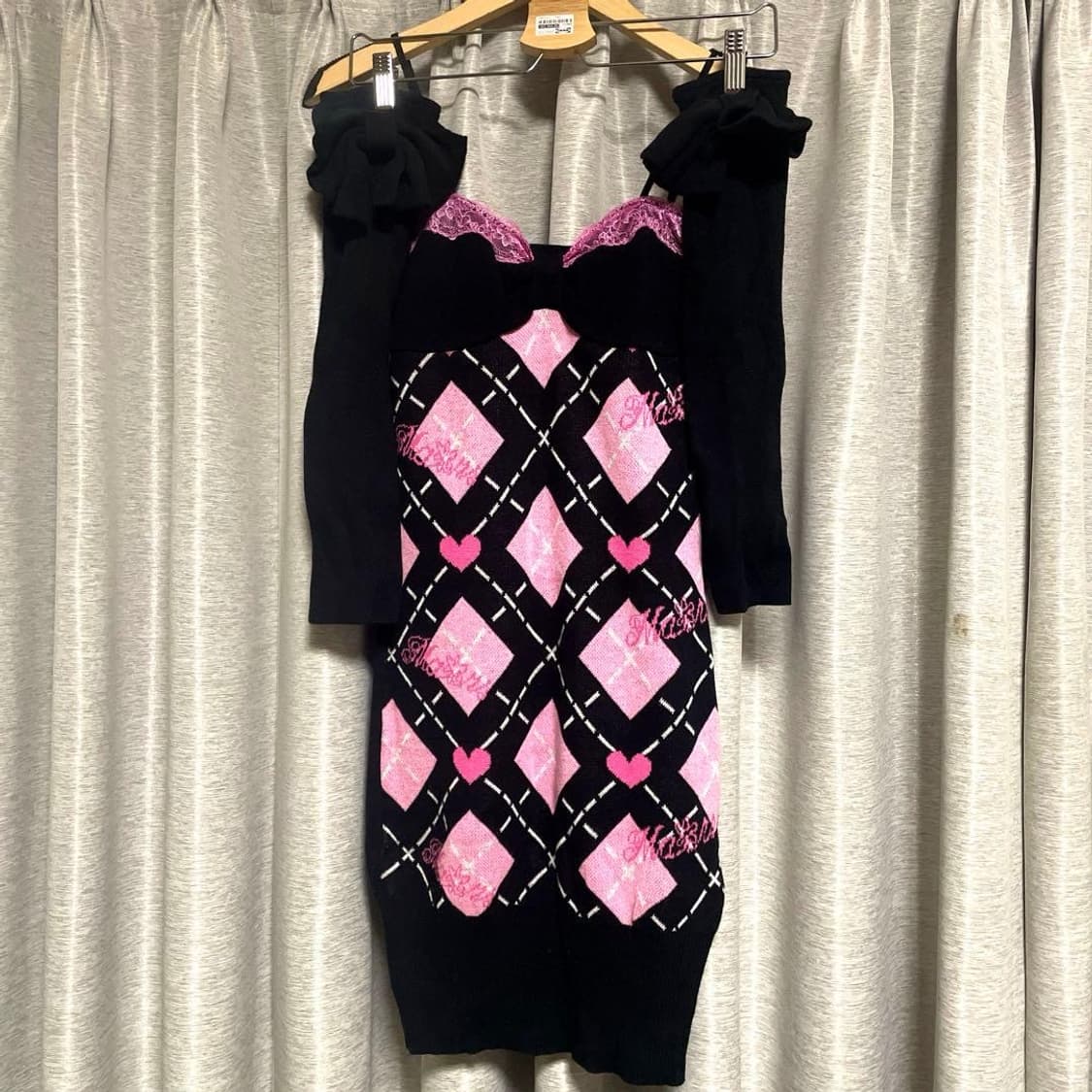 MA*RS 마즈 슈가글로스 레이스 리본 아가일 캐미솔 니트 원피스 상품이미지1