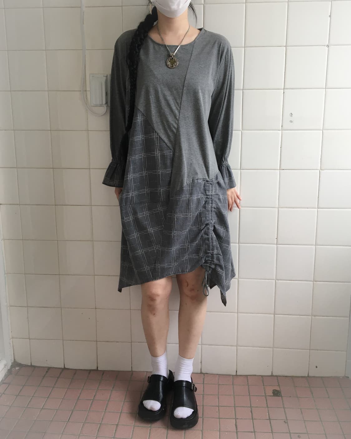Check pattern layered shirring point one 상품이미지6