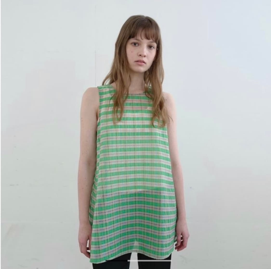 엔조블루스 시어 체크 슬리브리스탑(Green) 상품이미지1