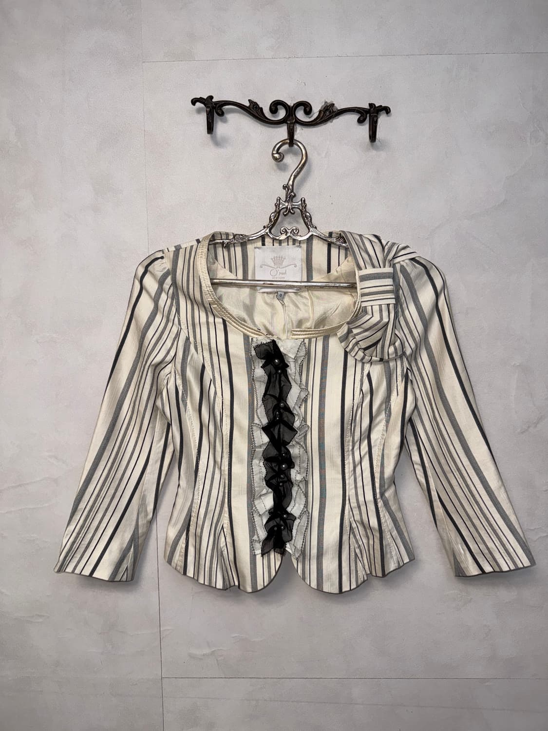 O’2ND ivory stripe ribbon corset jacket 상품이미지1