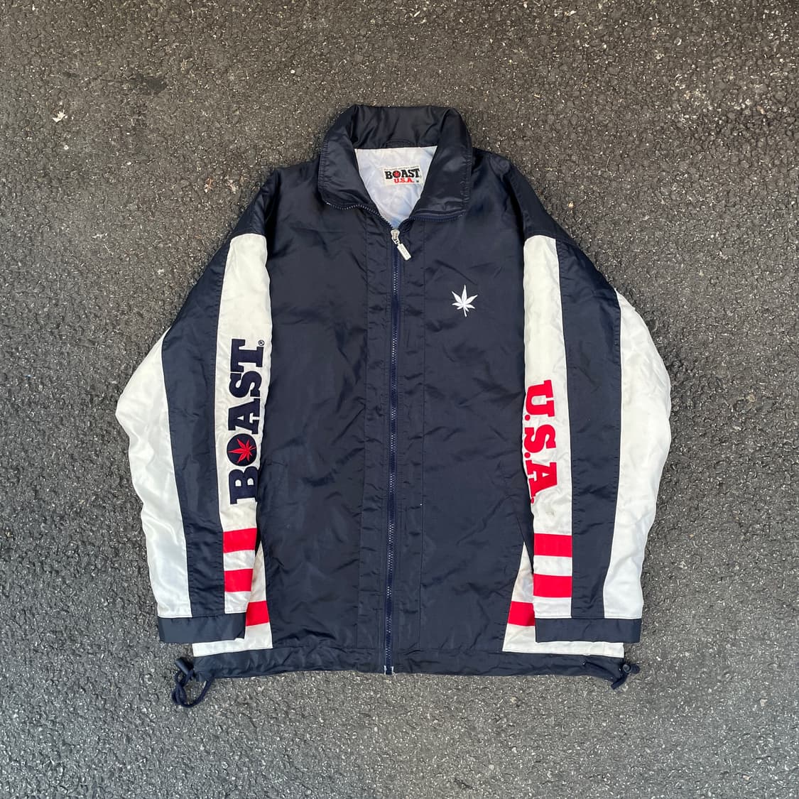 90s USA VTG 마리화나 자수 올드스쿨 오버핏 바람막이 M 상품이미지4