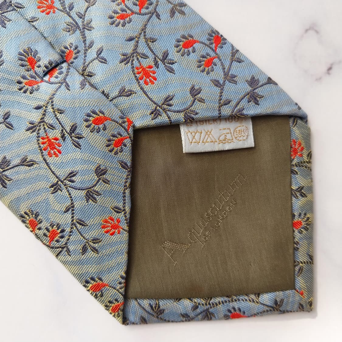 아쿠아스큐텀 실크 블루 플로럴 패턴 넥타이 9.7cm A등급 K2166 상품이미지5