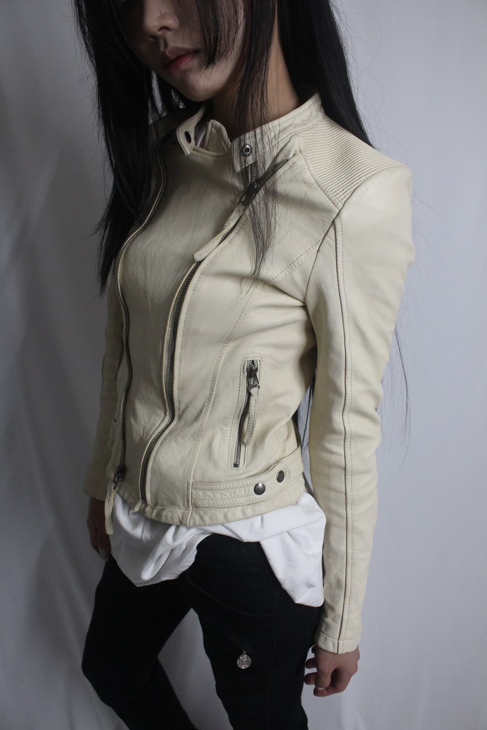 Leather skin-ivory 2 zipper lamb jacket 상품이미지9