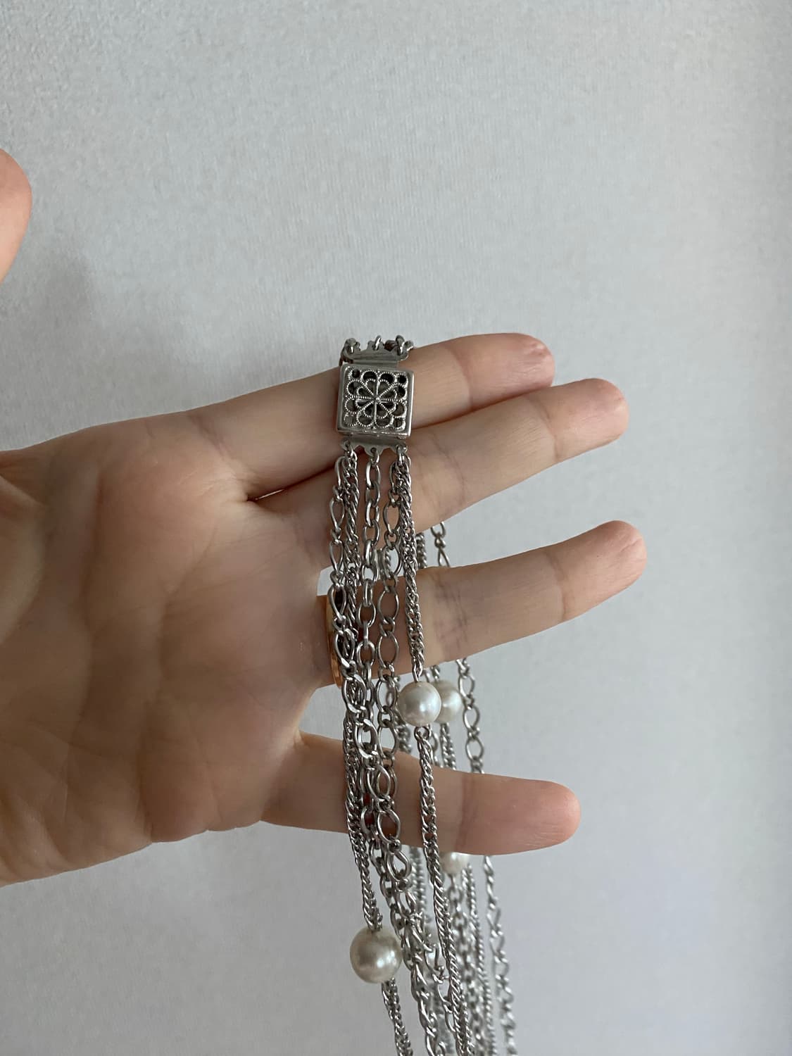 일본수입 빈티지 멀티체인 진주 롱목걸이 모조진주 상품이미지8