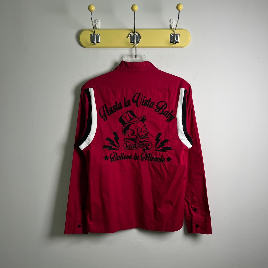 jpn vtg 빈티지 레드 스컬 자수 워크 셔츠 L 상품이미지3