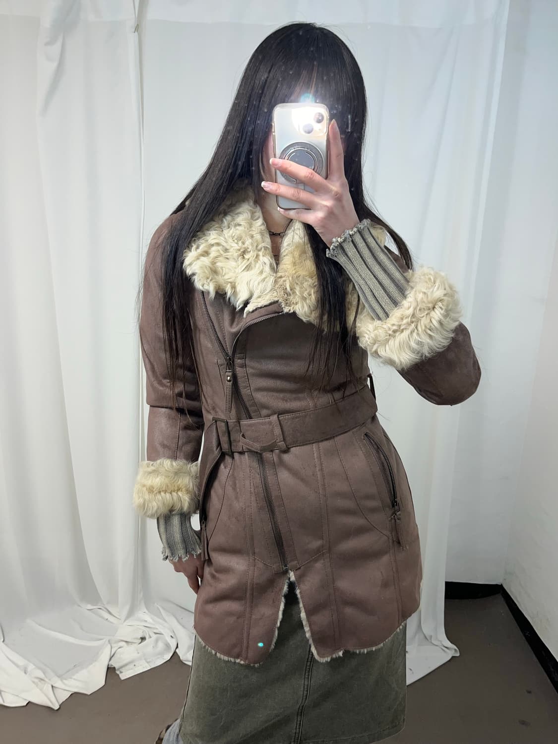 베이지 브라운 리얼 램 퍼 무스탕 코트  상품이미지9