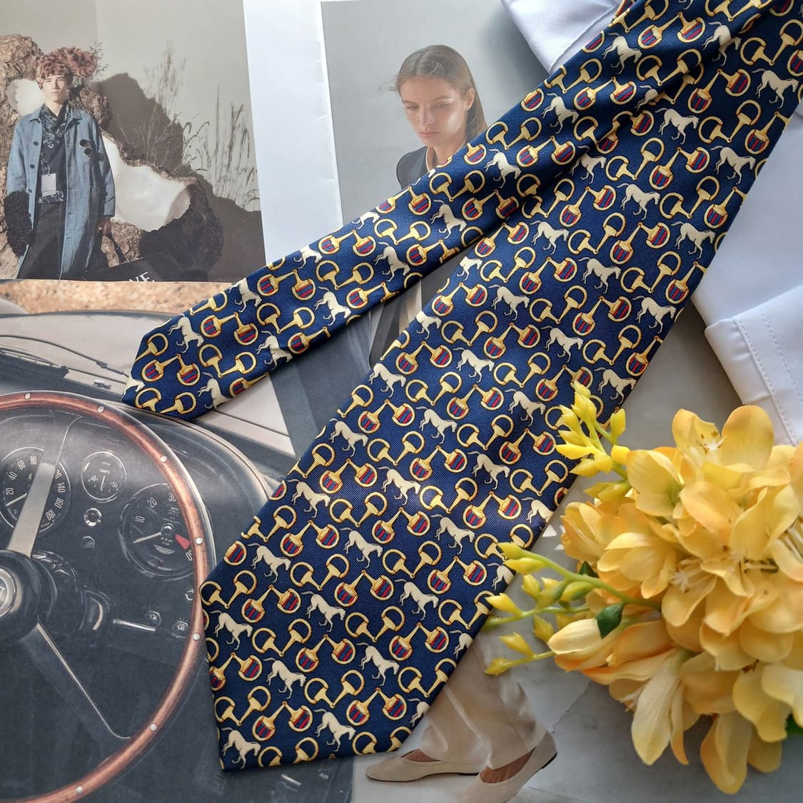 란셀 실크 네이비 승마 모티브 넥타이 9.9cm B등급 A18678 상품이미지2