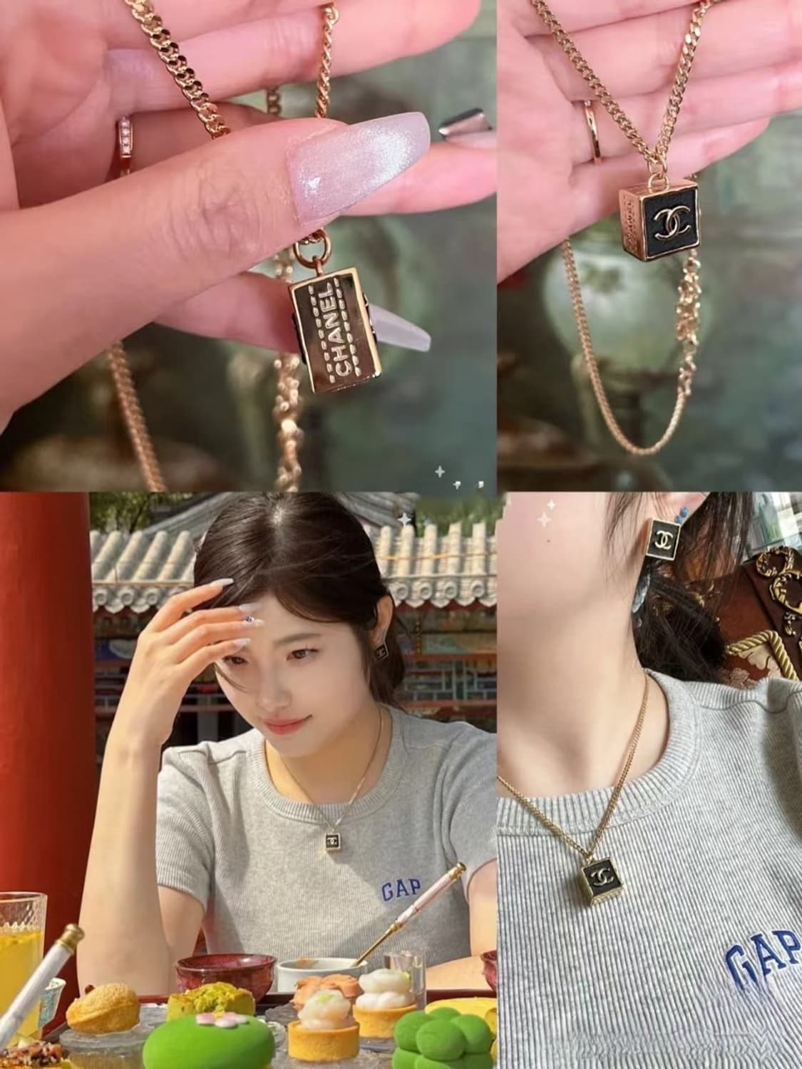 샤넬 심플 스퀘어 블랙&골드 목걸이 풀세트 상품이미지4