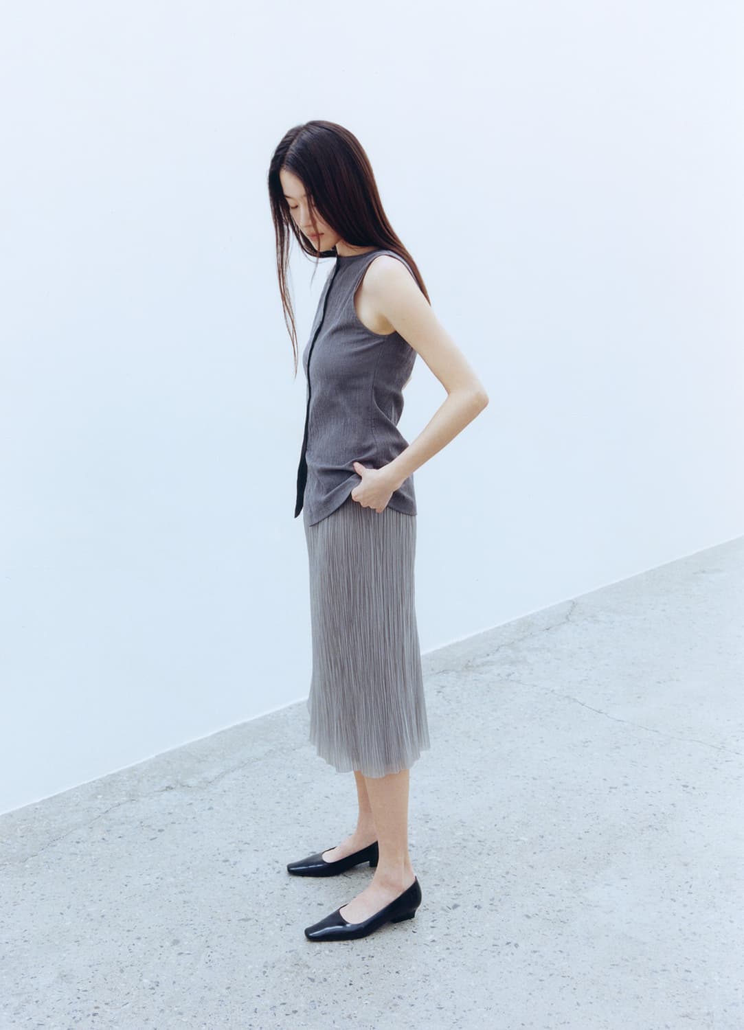 LFM Accord Crease Midi Skirt / Gray 상품이미지5