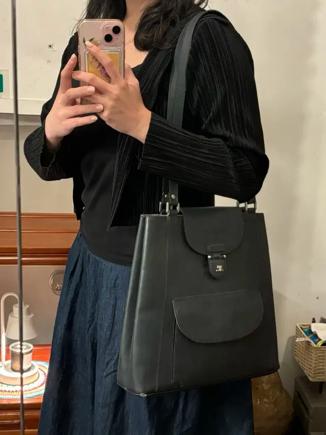 꾸레쥬 블랙 레더 숄더백 토트백 상품이미지2