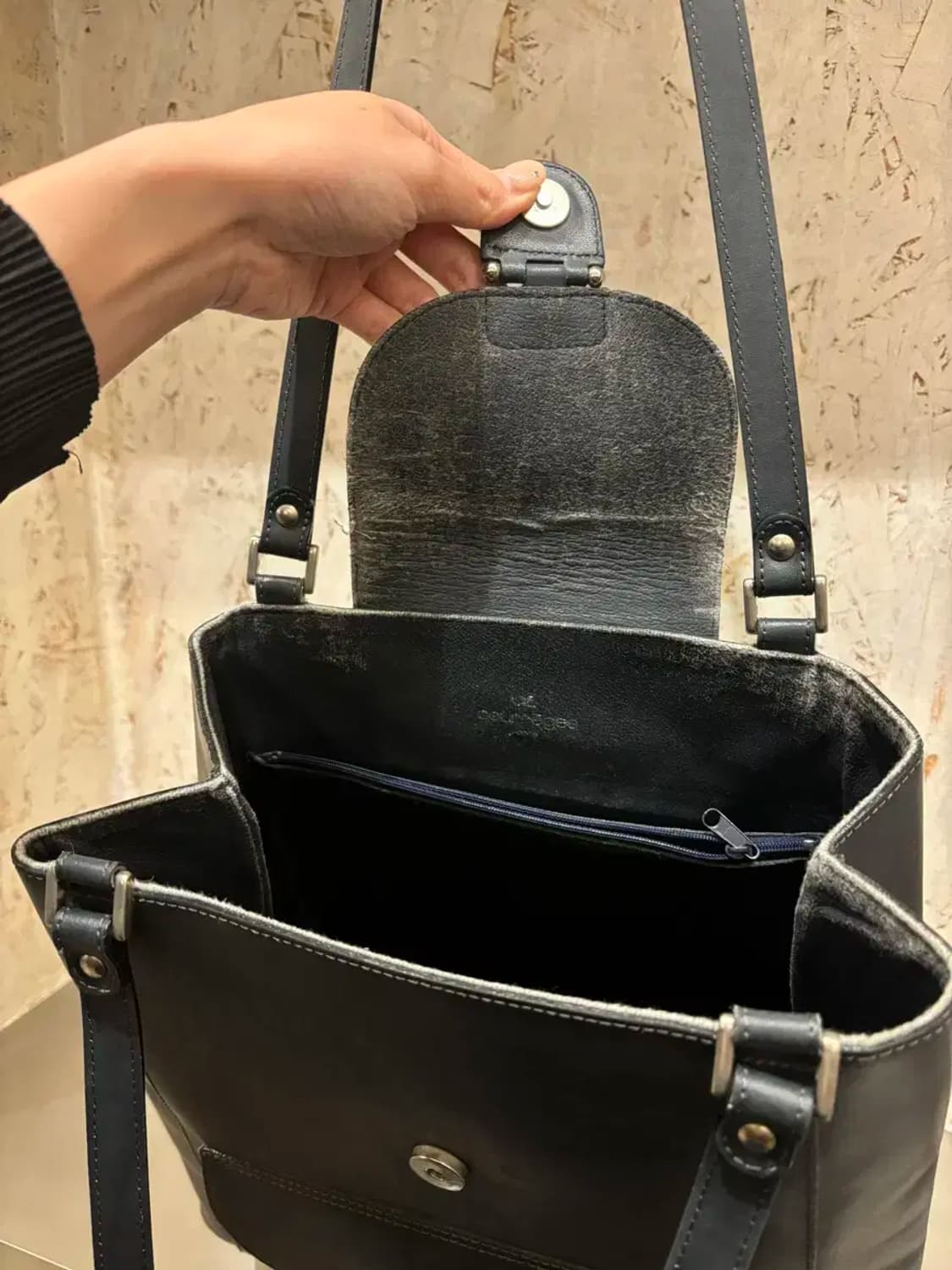 꾸레쥬 블랙 레더 숄더백 토트백 상품이미지7