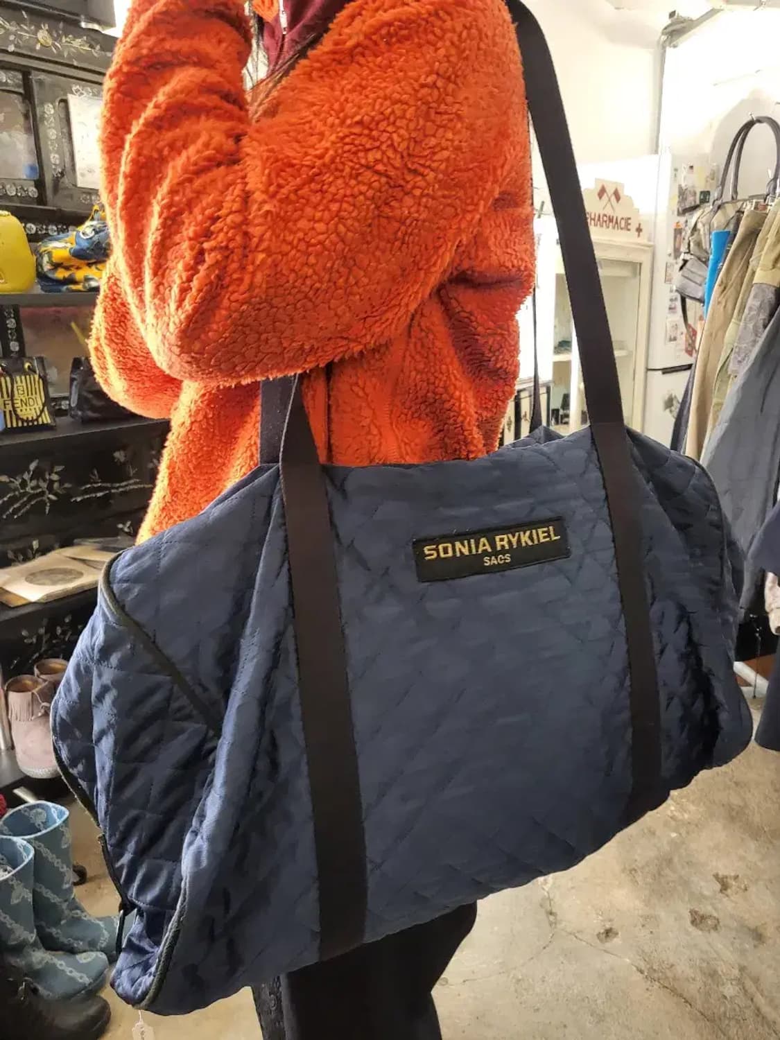 소니아리키엘 퀼팅 토트백 네이비 상품이미지6