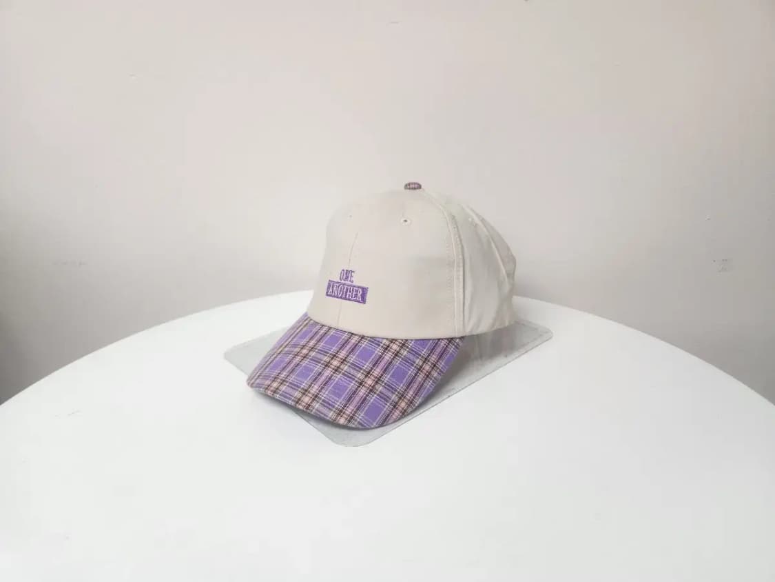 모자)체크 보라 배색 모자 상품이미지1