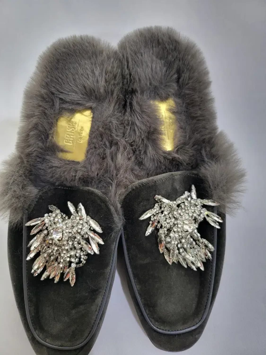 신발)르타론 그리즈 비즈장식 퍼 슬리퍼240-250 상품이미지5