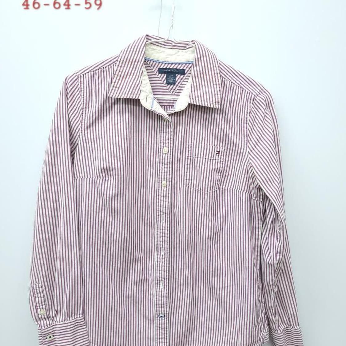 타미힐피거 S/P 세로스트라이프 카라 긴팔셔츠, 실측4 상품이미지1