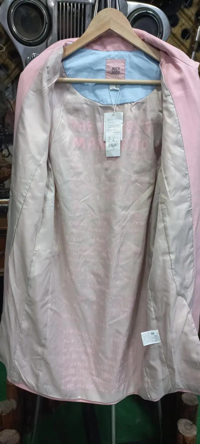 쥬씨쥬디 핑크 면 트렌치코트 면 롱자켓 상품이미지5