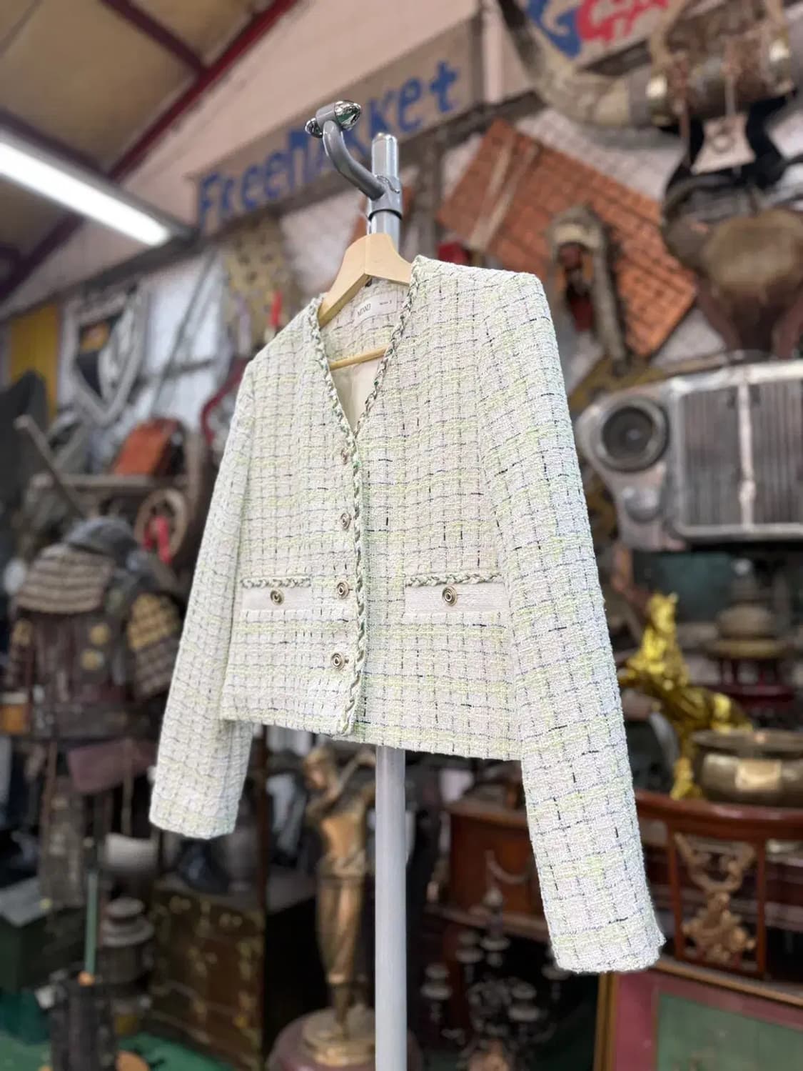 [미쏘] 아이보리  V넥 체크 트위드자켓 S 상품이미지2