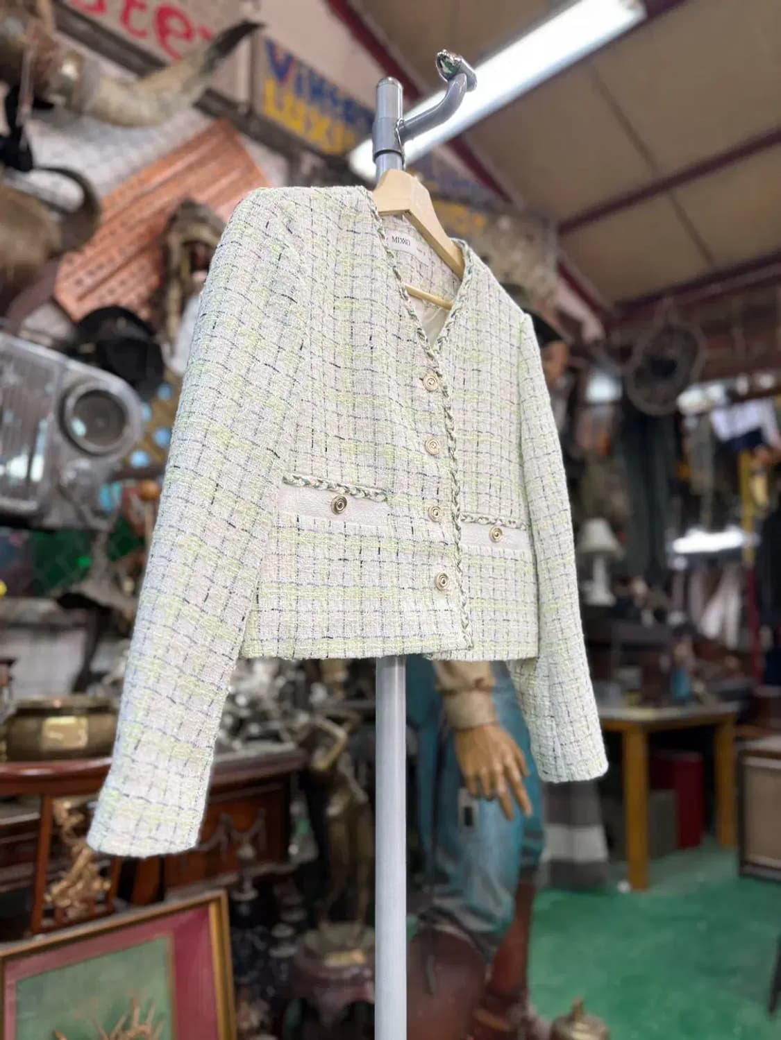 [미쏘] 아이보리  V넥 체크 트위드자켓 S 상품이미지3