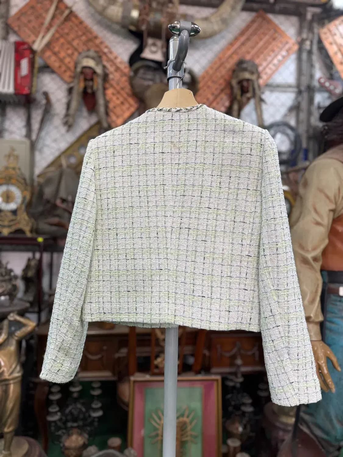 [미쏘] 아이보리  V넥 체크 트위드자켓 S 상품이미지4