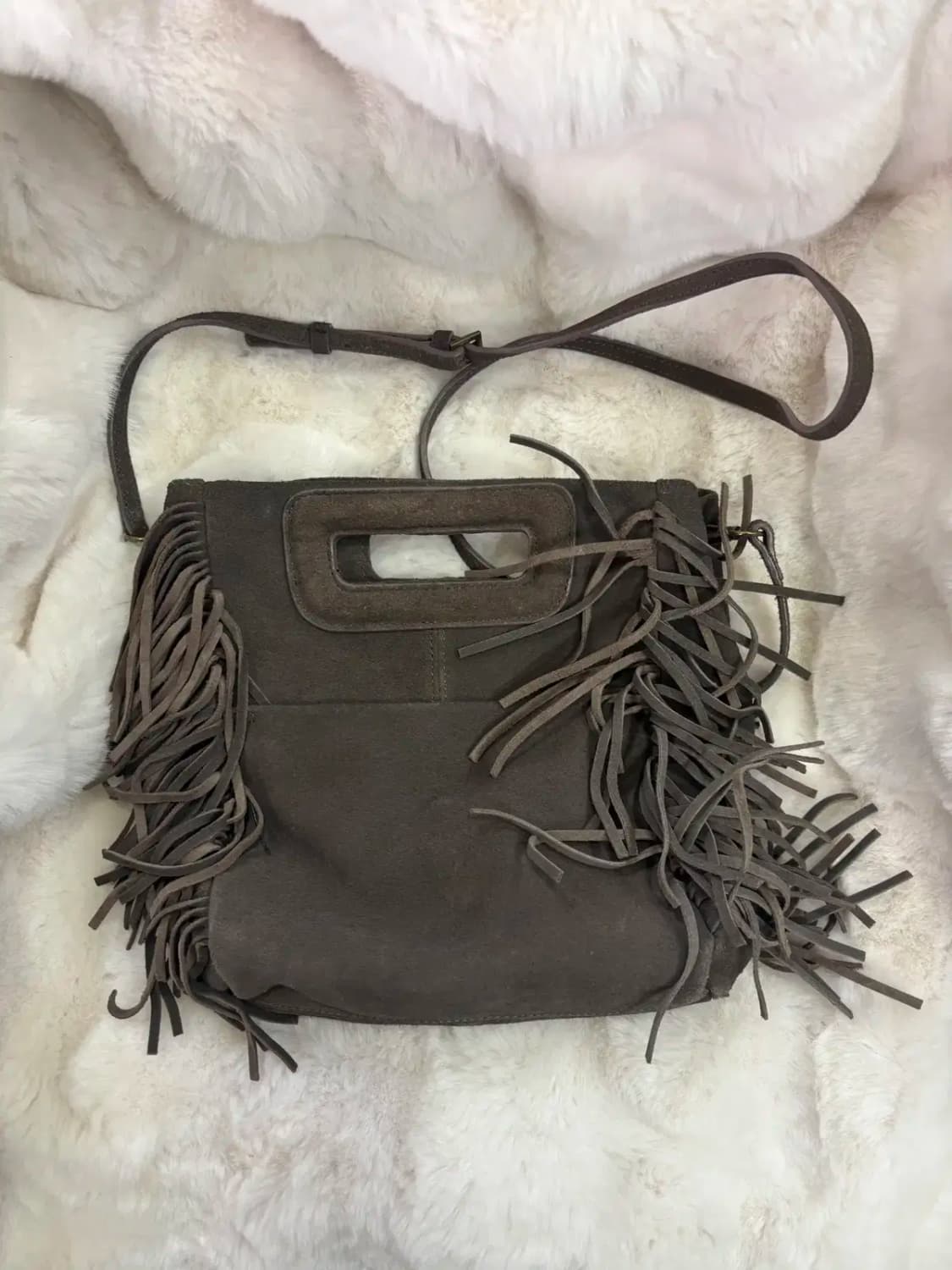 프린지 술 장식  소가죽 스웨이드 크로스 가방 상품이미지1