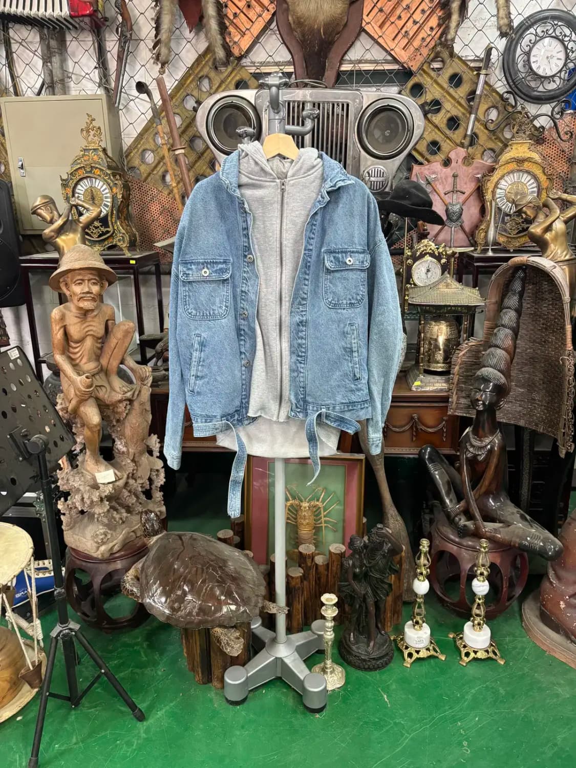 남성 자라맨 후드 레이어드 데님 재킷 청 점퍼 상품이미지1