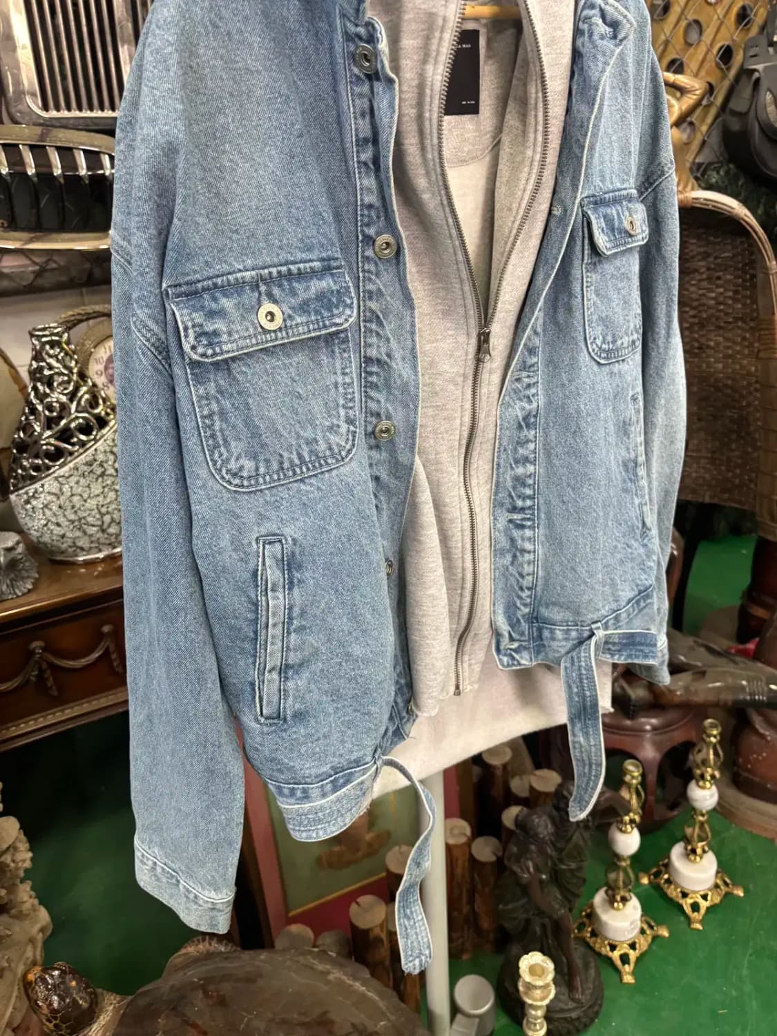남성 자라맨 후드 레이어드 데님 재킷 청 점퍼 상품이미지3