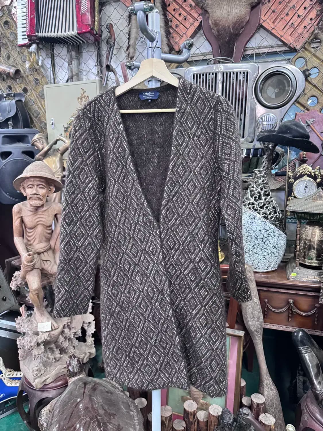 막스마라 Max Mara 브라운 울 다이아 패턴 롱가디건 상품이미지1