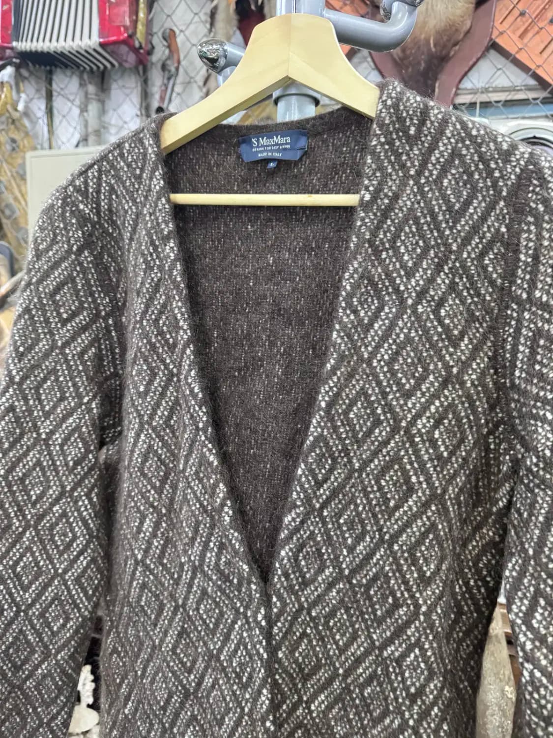 막스마라 Max Mara 브라운 울 다이아 패턴 롱가디건 상품이미지2