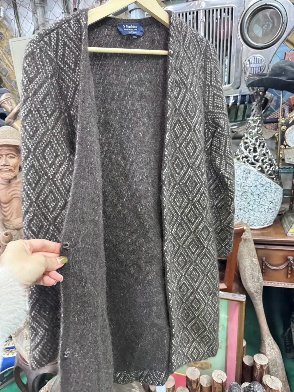 막스마라 Max Mara 브라운 울 다이아 패턴 롱가디건 상품이미지5