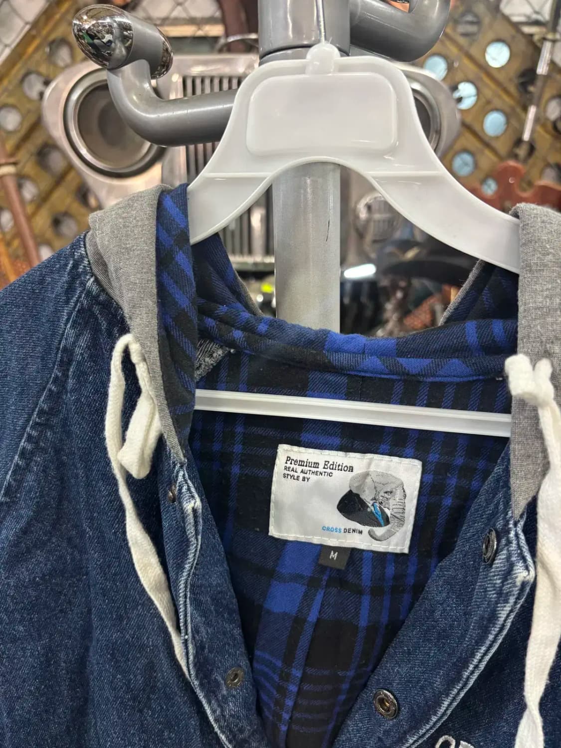 크로스 데님 프리미엄 에디션 남성 후드 레이어드 청자켓 L 상품이미지2