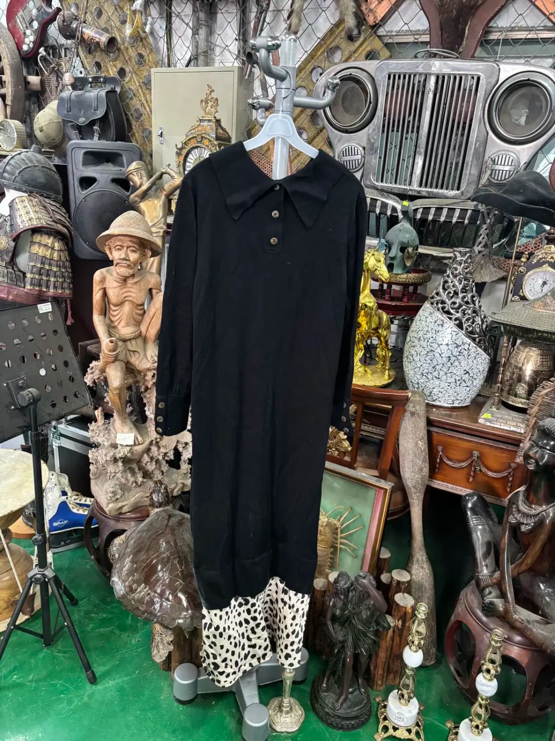 앞뒤 코디가 가능한 카라 니트 밑단 호피 레이어드 원피스 100 상품이미지1